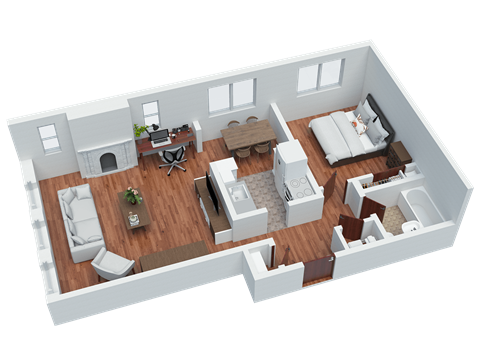 Floor plan for 1 bed, 1 bath, 580 sqft
